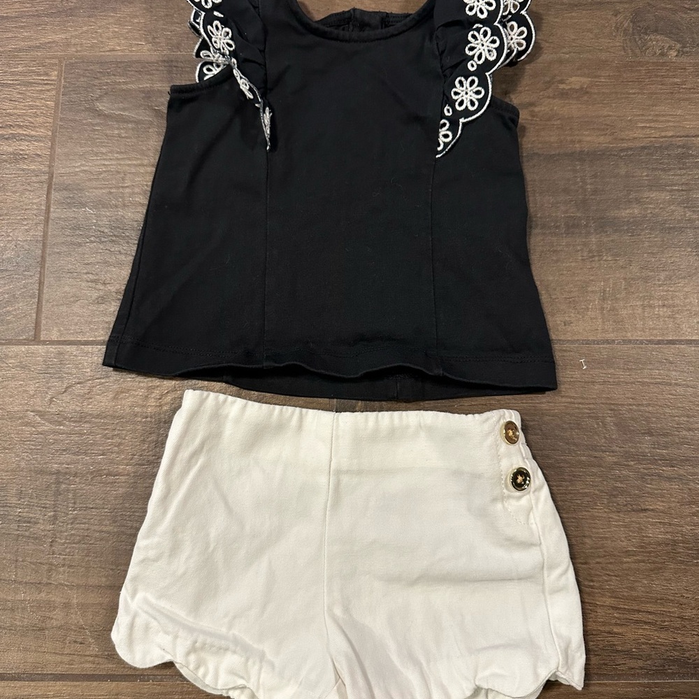 Janie and Jack Black and White Kids Top and Shorts Set